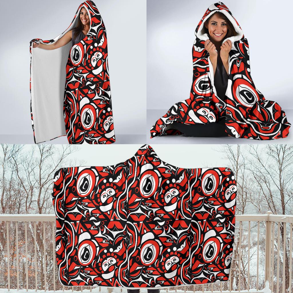 Native North American Themed Print Hooded Blanket-JTAMIGO.COM