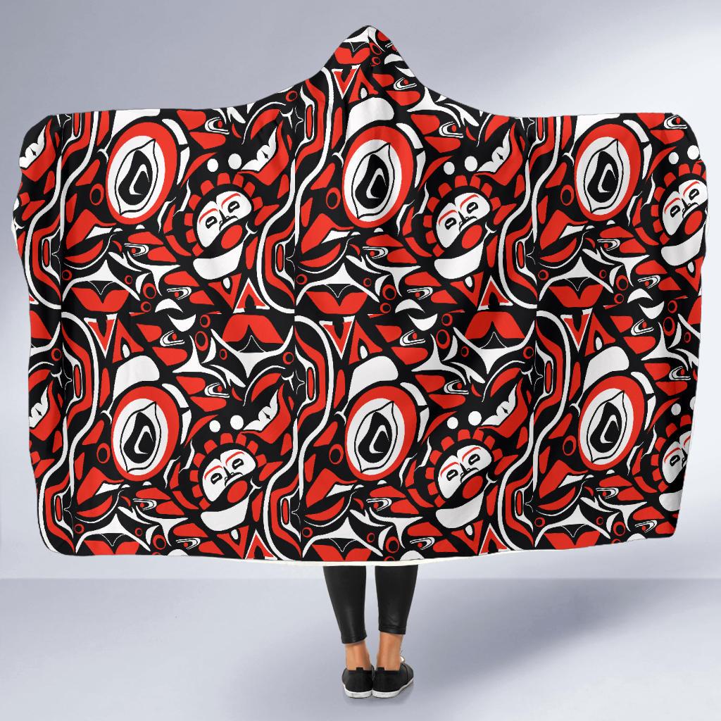 Native North American Themed Print Hooded Blanket-JTAMIGO.COM