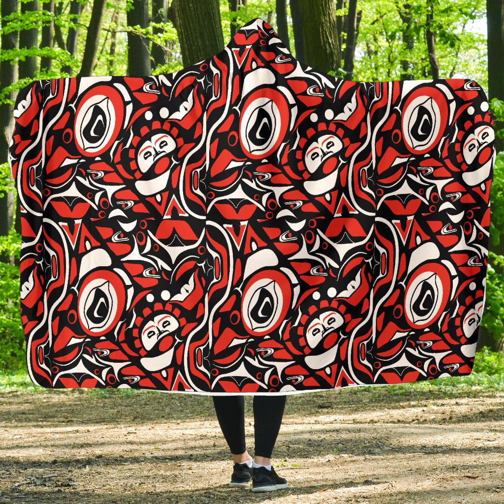 Native North American Themed Print Hooded Blanket-JTAMIGO.COM