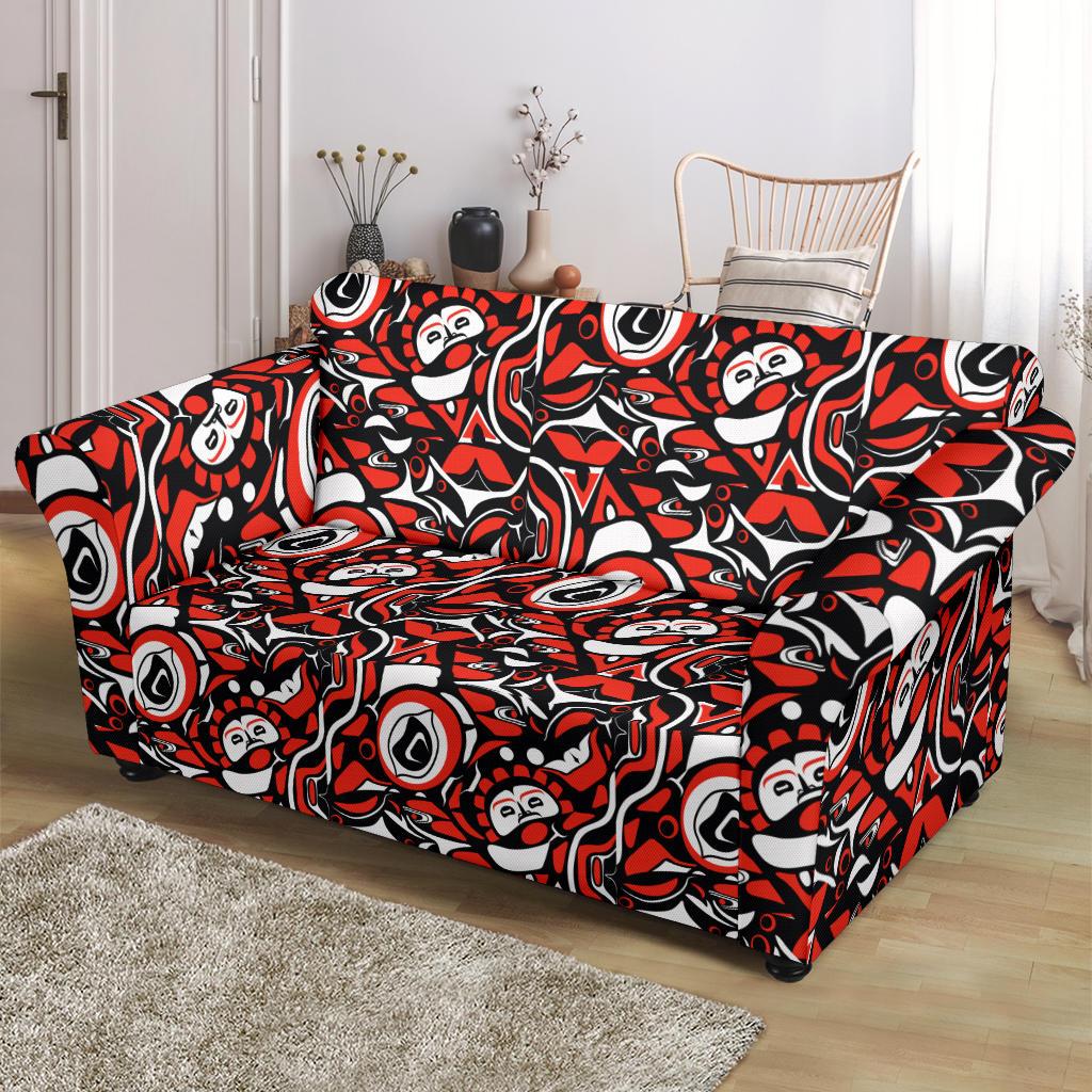 Native North American Themed Print Loveseat Slipcover-JTAMIGO.COM