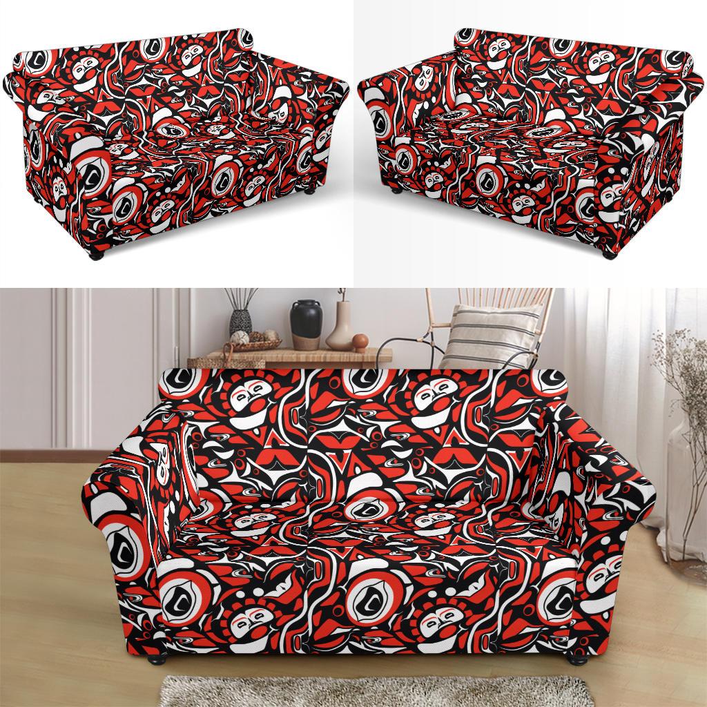 Native North American Themed Print Loveseat Slipcover-JTAMIGO.COM