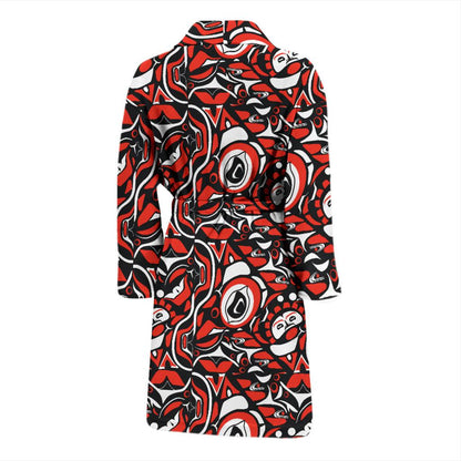 Native North American Themed Print Men Bath Robe-JTAMIGO.COM