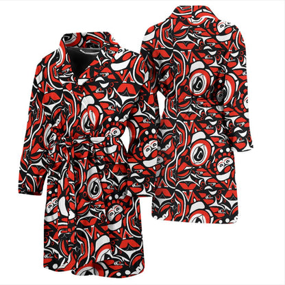 Native North American Themed Print Men Bath Robe-JTAMIGO.COM