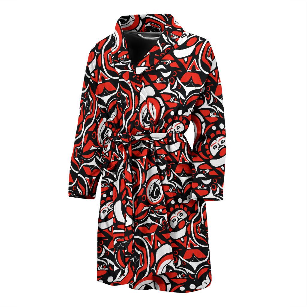 Native North American Themed Print Men Bath Robe-JTAMIGO.COM