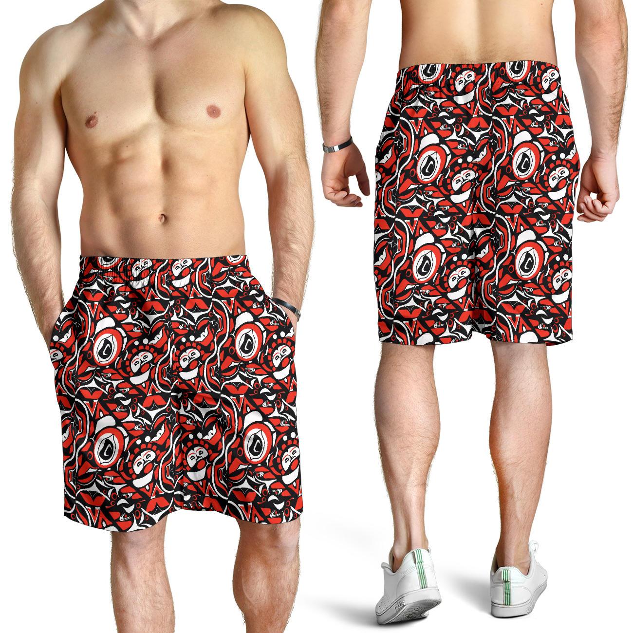 Native North American Themed Print Mens Shorts-JTAMIGO.COM