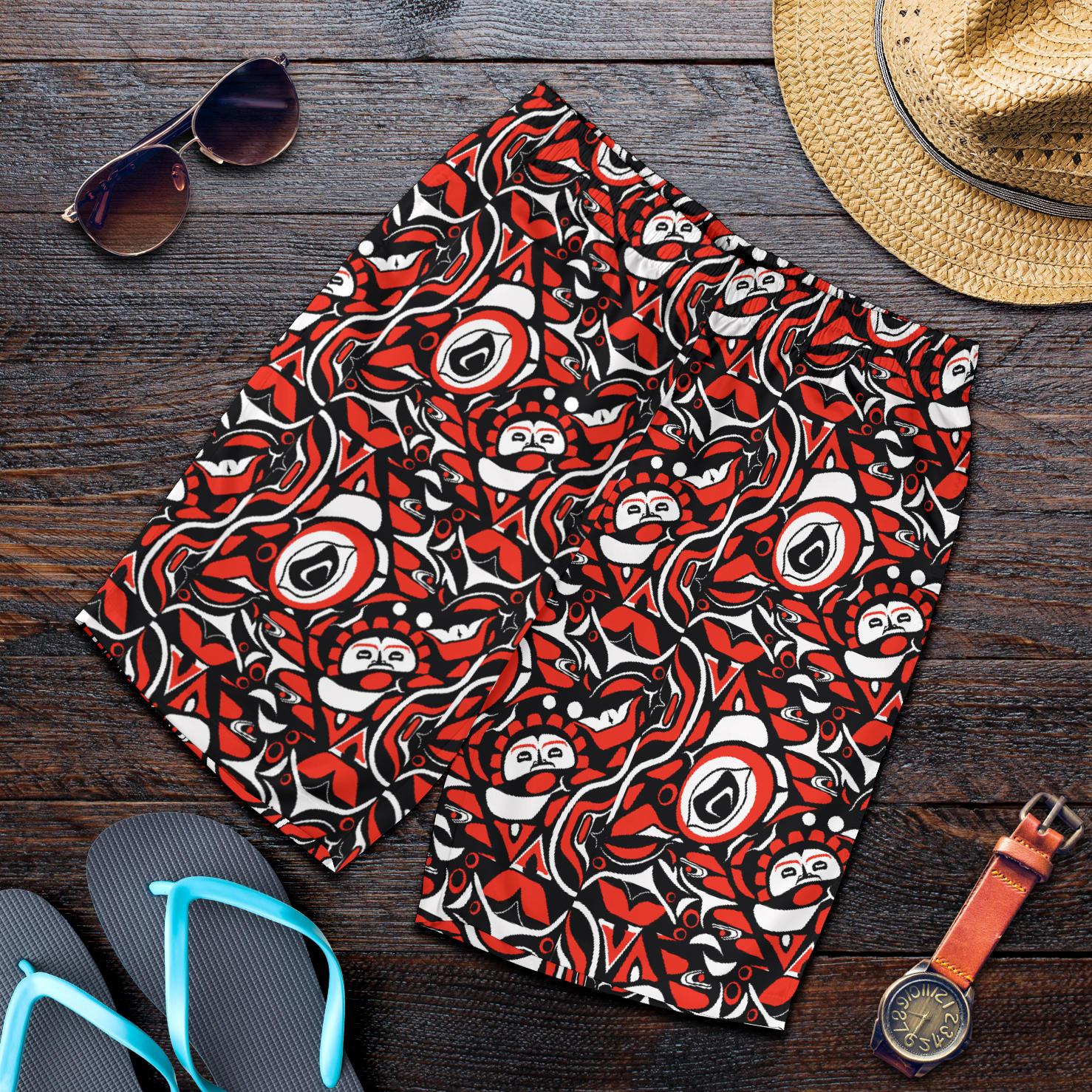 Native North American Themed Print Mens Shorts-JTAMIGO.COM