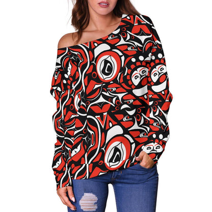 Native North American Themed Print Off Shoulder Sweatshirt