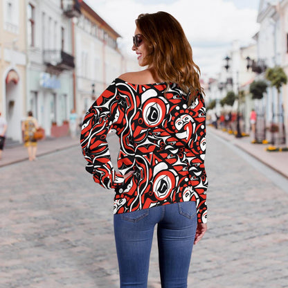 Native North American Themed Print Off Shoulder Sweatshirt