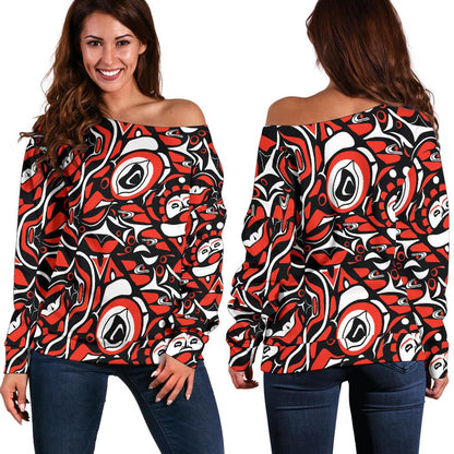 Native North American Themed Print Off Shoulder Sweatshirt