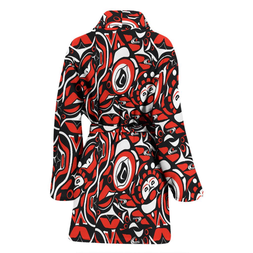Native North American Themed Print Women Bath Robe-JTAMIGO.COM