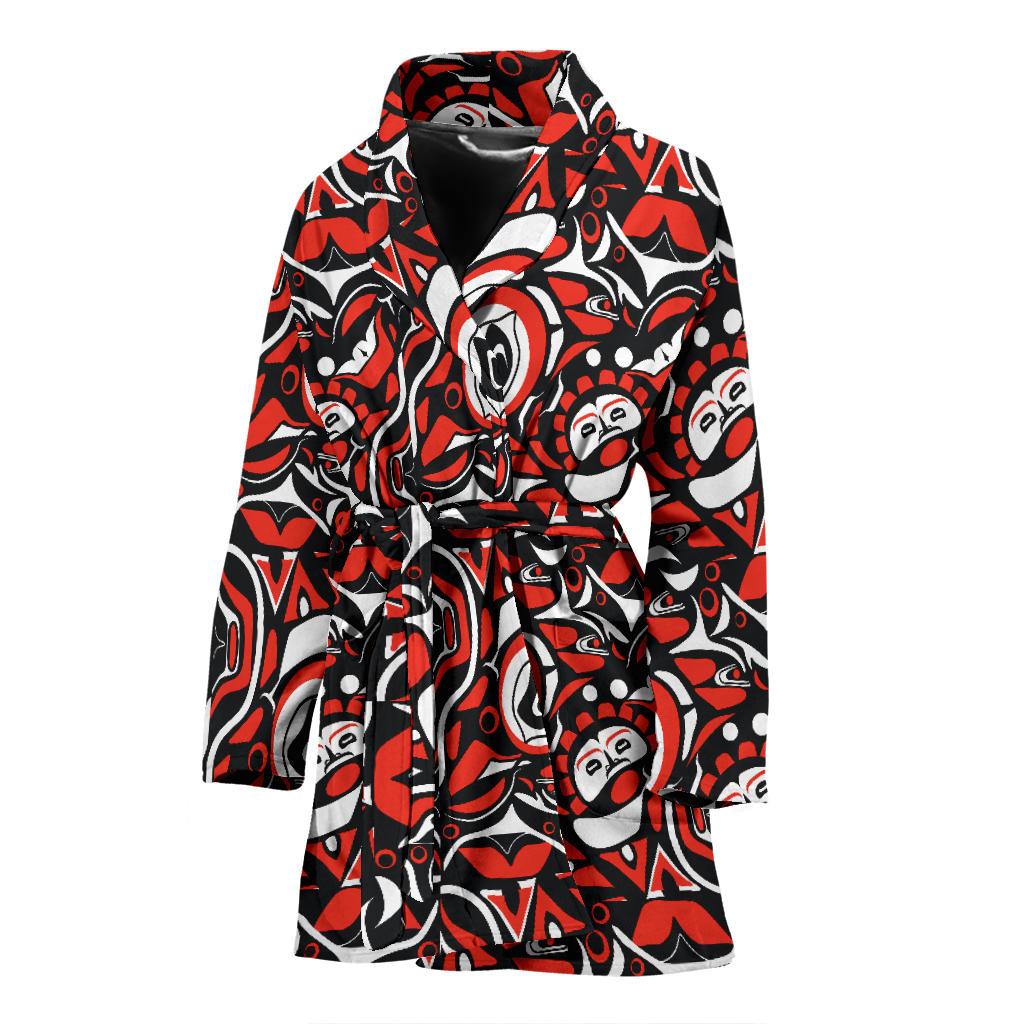 Native North American Themed Print Women Bath Robe-JTAMIGO.COM