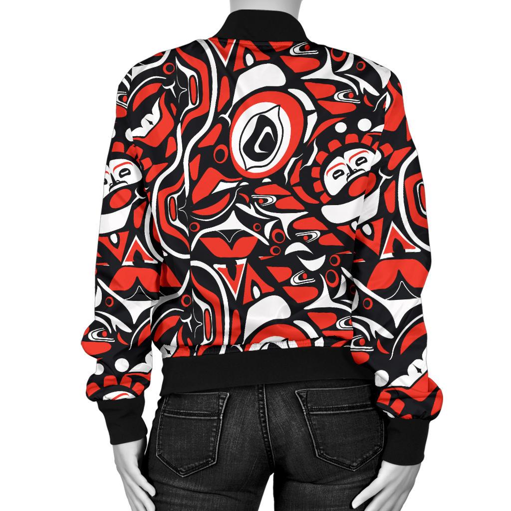 Native North American Themed Print Women Casual Bomber Jacket