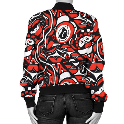 Native North American Themed Print Women Casual Bomber Jacket