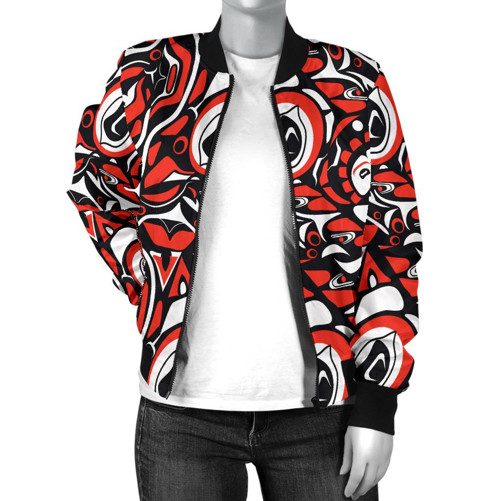 Native North American Themed Print Women Casual Bomber Jacket