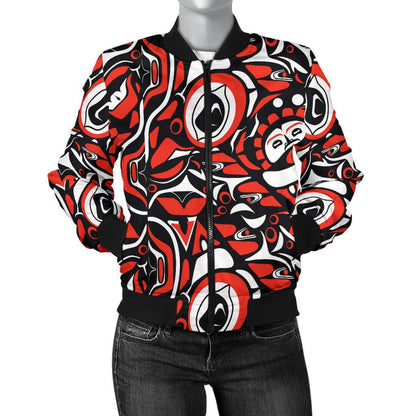 Native North American Themed Print Women Casual Bomber Jacket