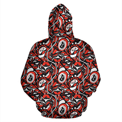 Native North American Themed Print Zip Up Hoodie