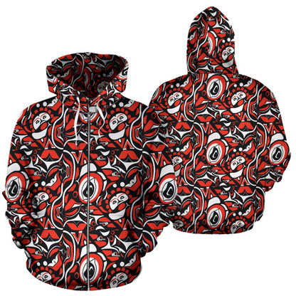 Native North American Themed Print Zip Up Hoodie