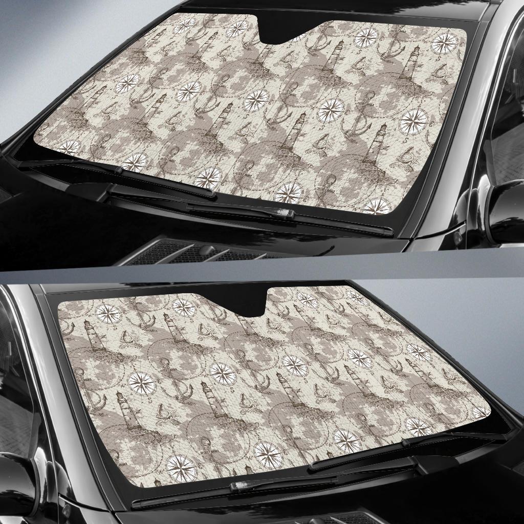 Nautical Map Design Themed Print Car Sun Shade For Windshield