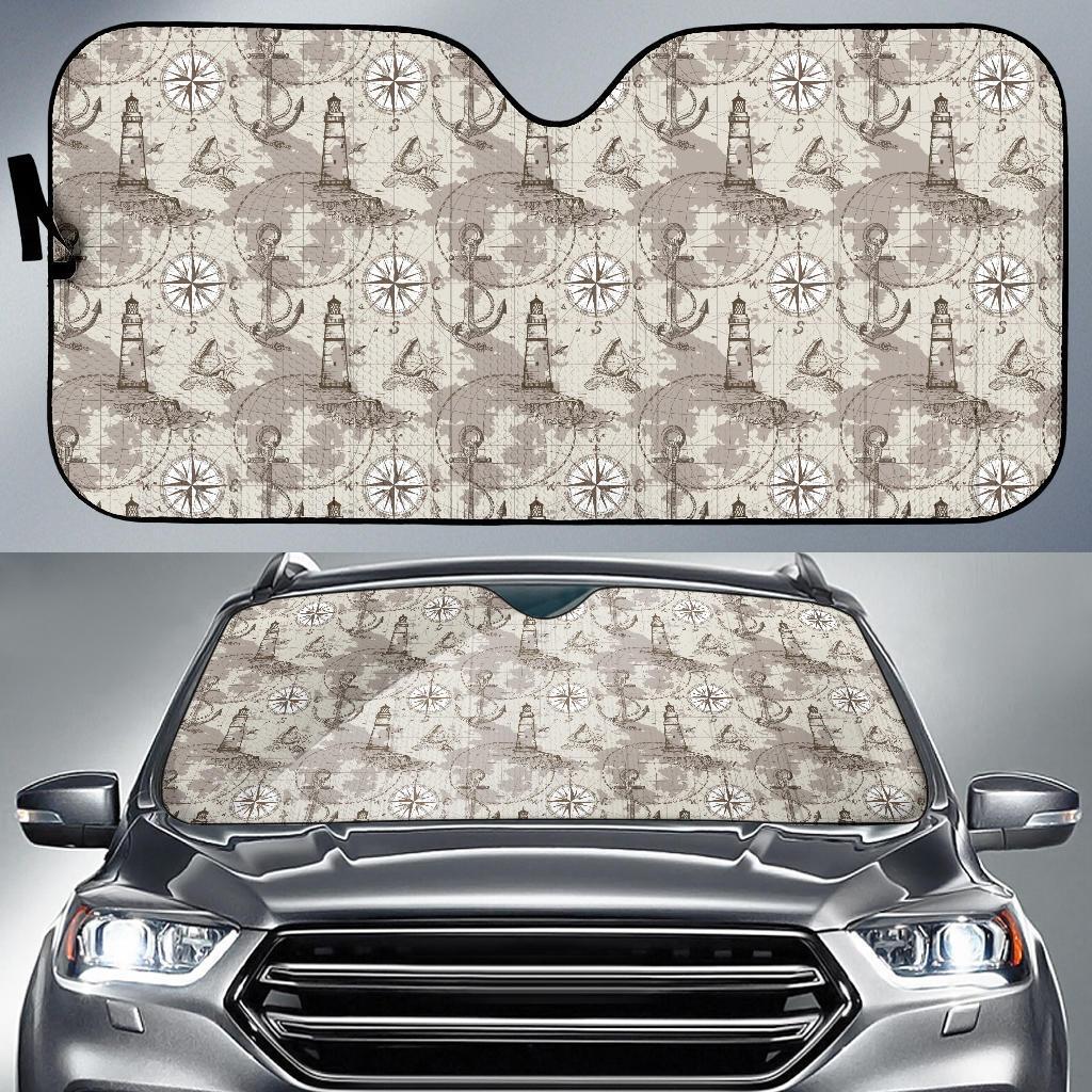 Nautical Map Design Themed Print Car Sun Shade For Windshield