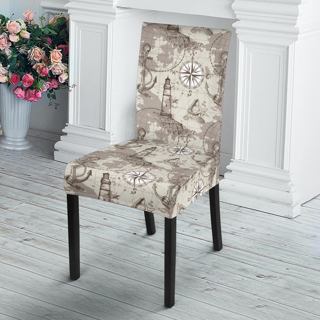 Nautical Map Design Themed Print Dining Chair Slipcover-JTAMIGO.COM