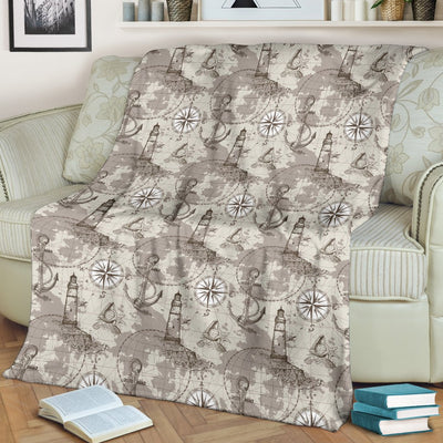Nautical Map Design Themed Print Fleece Blanket