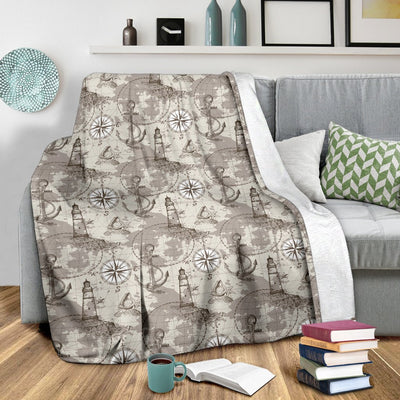 Nautical Map Design Themed Print Fleece Blanket
