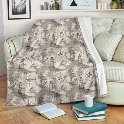 Nautical Map Design Themed Print Fleece Blanket
