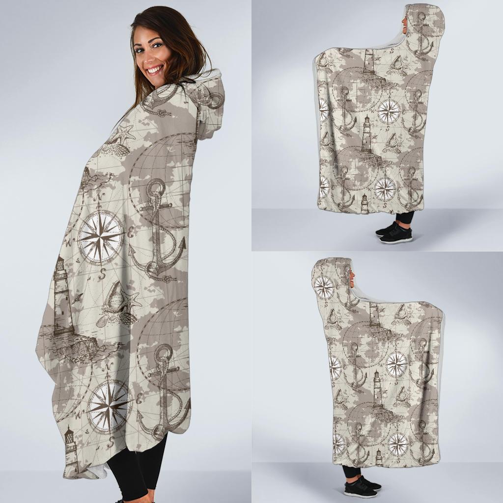 Nautical Map Design Themed Print Hooded Blanket-JTAMIGO.COM