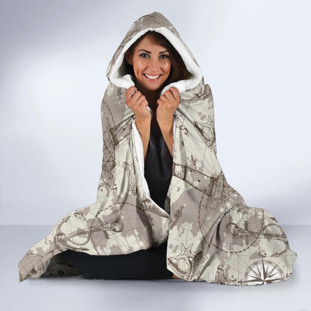 Nautical Map Design Themed Print Hooded Blanket-JTAMIGO.COM