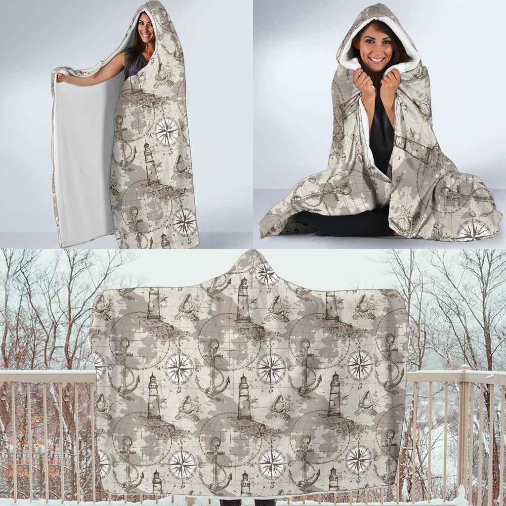 Nautical Map Design Themed Print Hooded Blanket-JTAMIGO.COM
