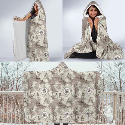 Nautical Map Design Themed Print Hooded Blanket-JTAMIGO.COM
