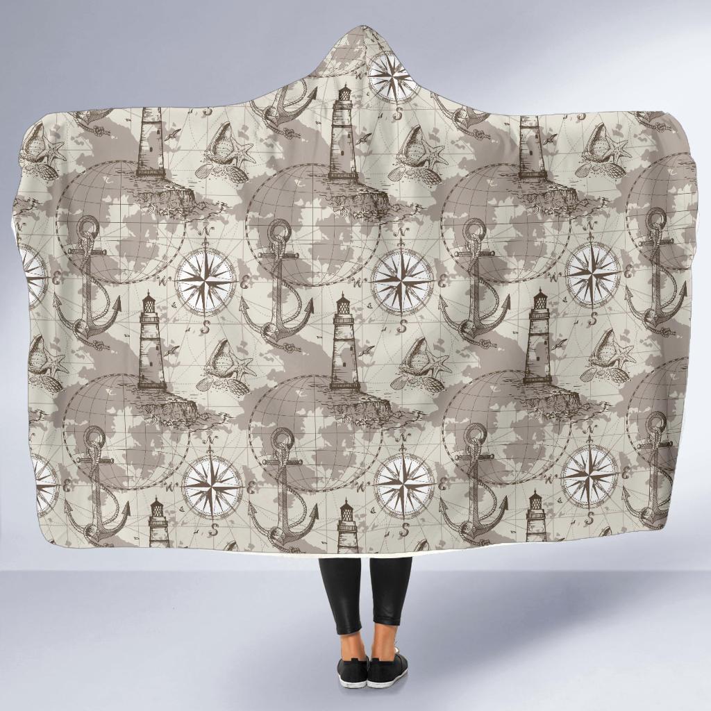 Nautical Map Design Themed Print Hooded Blanket-JTAMIGO.COM