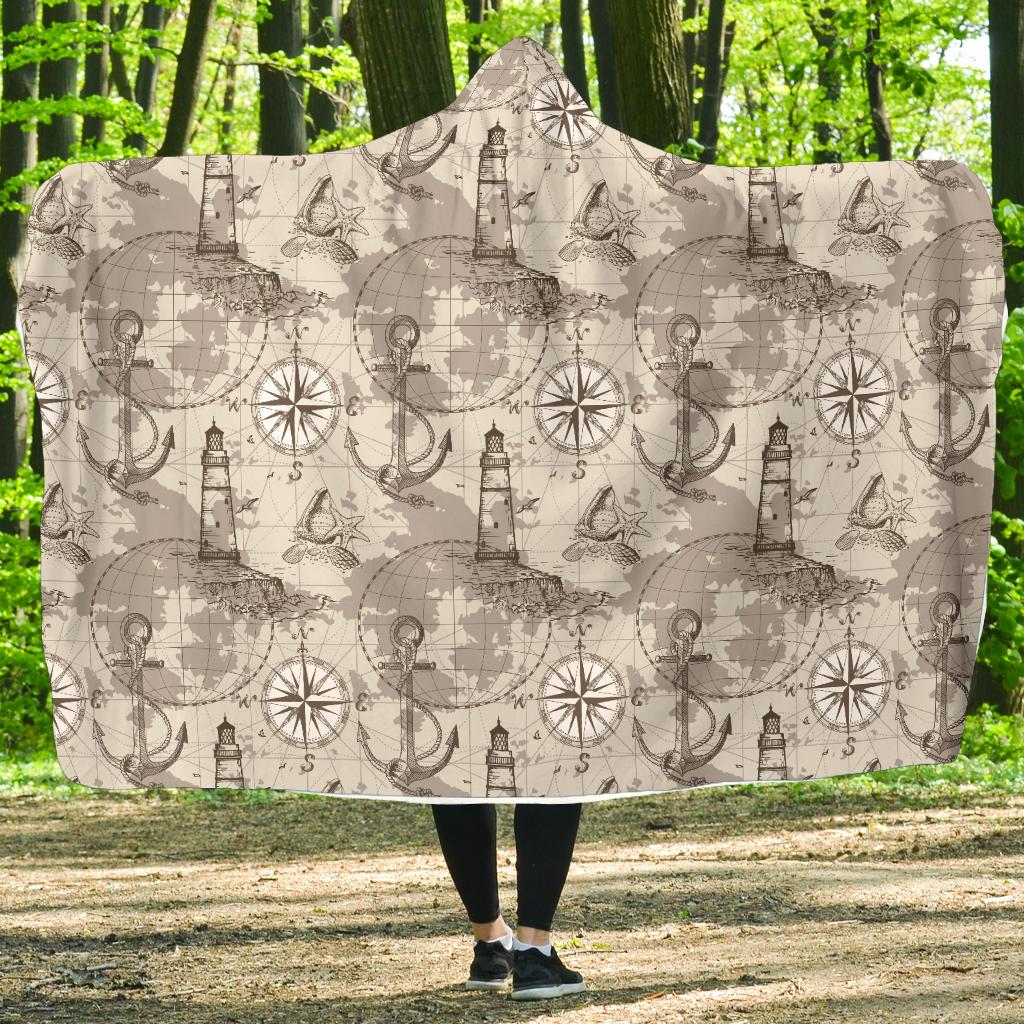 Nautical Map Design Themed Print Hooded Blanket-JTAMIGO.COM