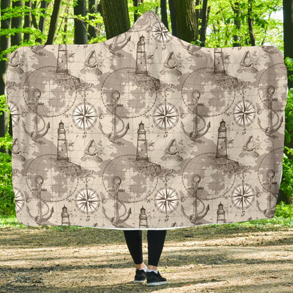 Nautical Map Design Themed Print Hooded Blanket-JTAMIGO.COM