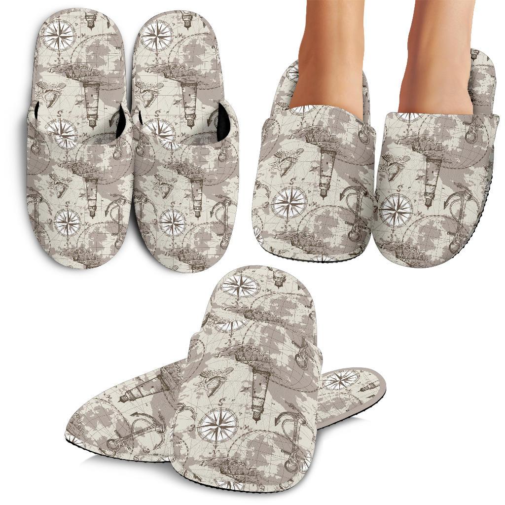 Nautical Map Design Themed Print House Slippers
