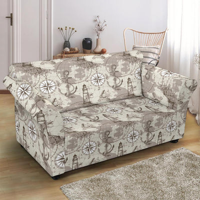 Nautical Map Design Themed Print Loveseat Slipcover-JTAMIGO.COM