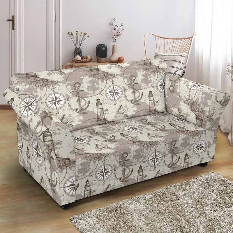 Nautical Map Design Themed Print Loveseat Slipcover-JTAMIGO.COM