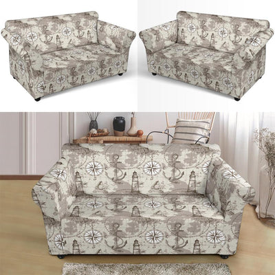 Nautical Map Design Themed Print Loveseat Slipcover-JTAMIGO.COM