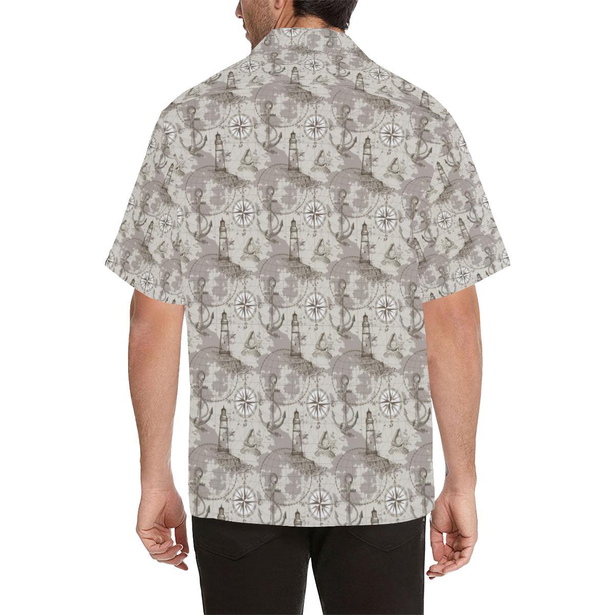 Nautical Map Design Themed Print Men Aloha Hawaiian Shirt