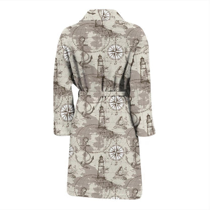 Nautical Map Design Themed Print Men Bath Robe-JTAMIGO.COM