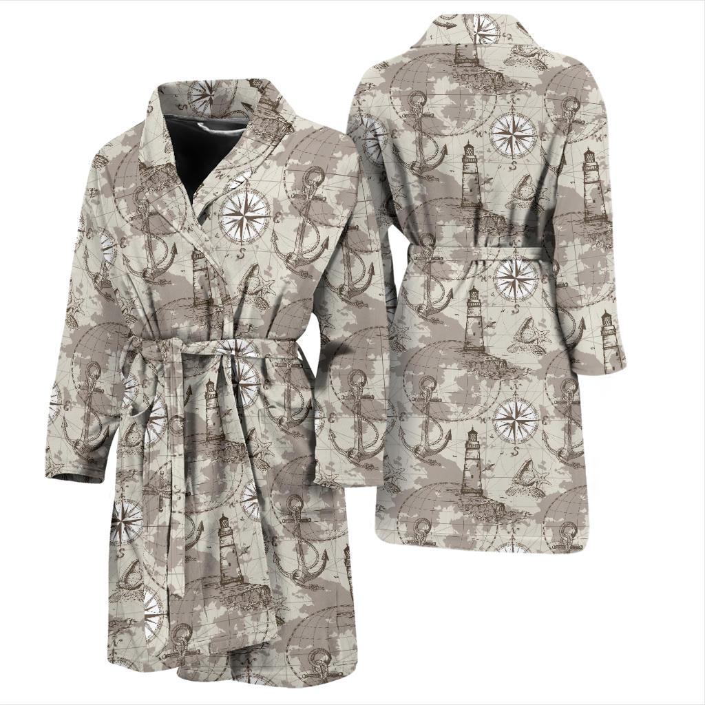 Nautical Map Design Themed Print Men Bath Robe-JTAMIGO.COM