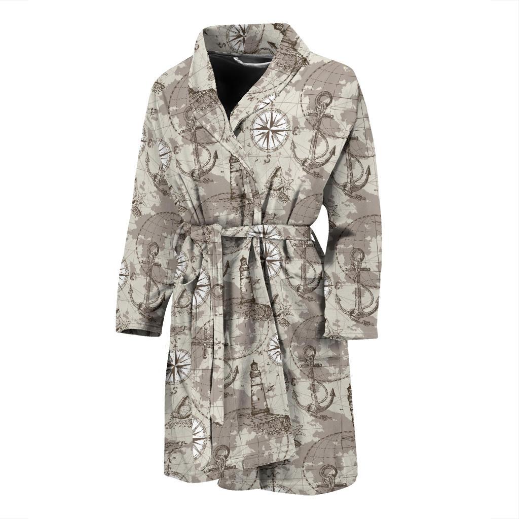 Nautical Map Design Themed Print Men Bath Robe-JTAMIGO.COM