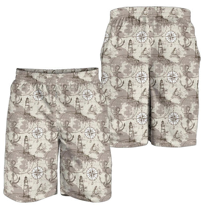 Nautical Map Design Themed Print Mens Shorts-JTAMIGO.COM