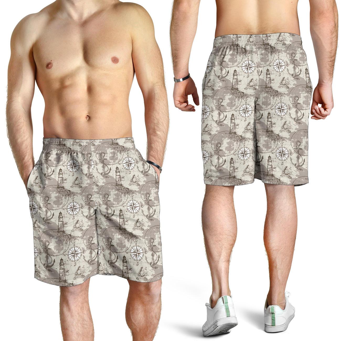 Nautical Map Design Themed Print Mens Shorts-JTAMIGO.COM
