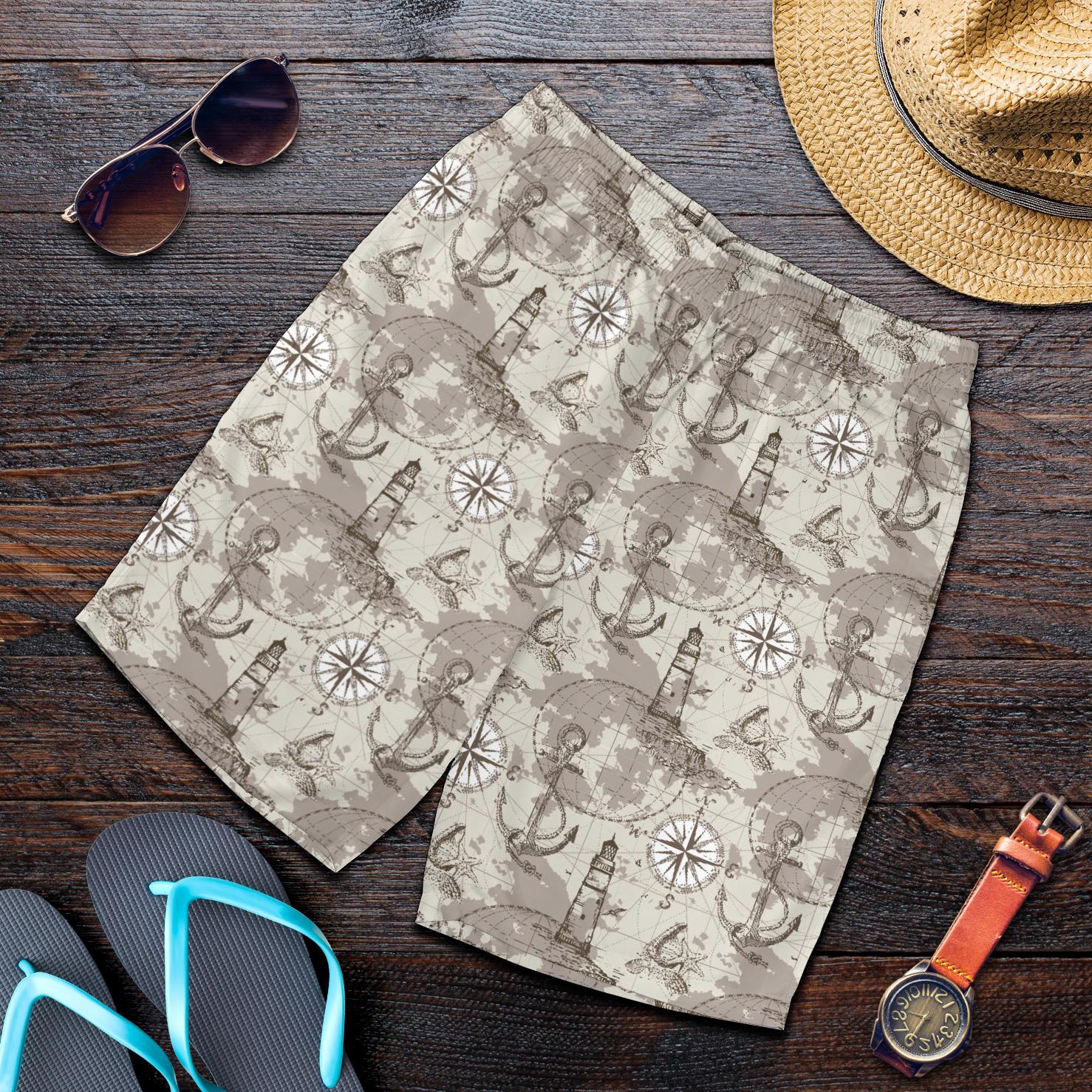 Nautical Map Design Themed Print Mens Shorts-JTAMIGO.COM