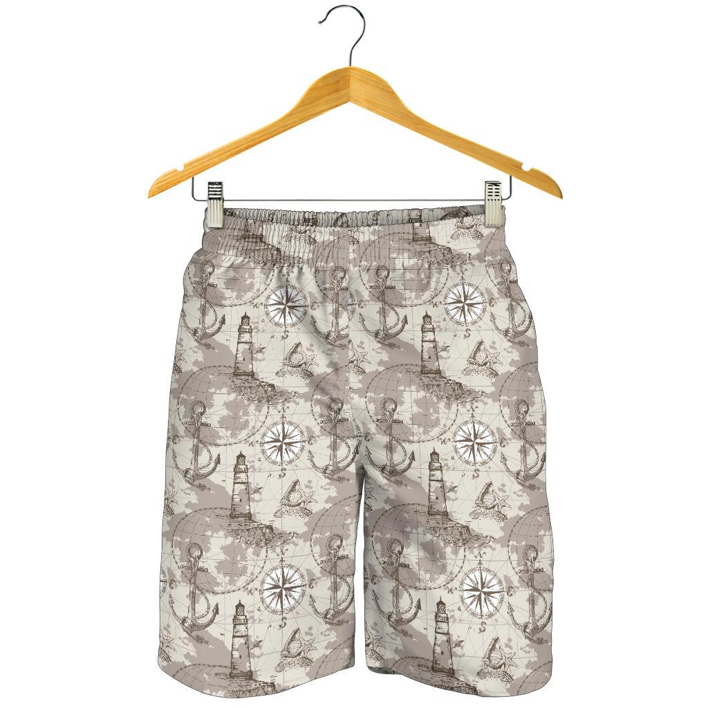 Nautical Map Design Themed Print Mens Shorts-JTAMIGO.COM