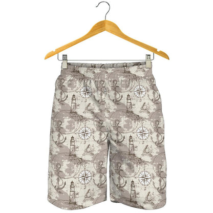 Nautical Map Design Themed Print Mens Shorts-JTAMIGO.COM