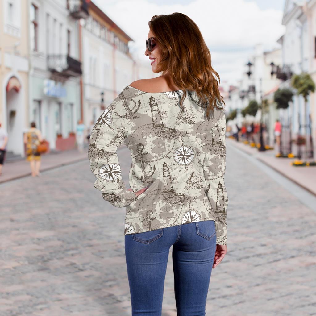 Nautical Map Design Themed Print Off Shoulder Sweatshirt