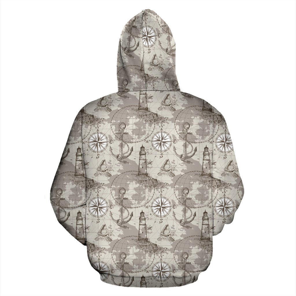 Nautical Map Design Themed Print Pullover Hoodie