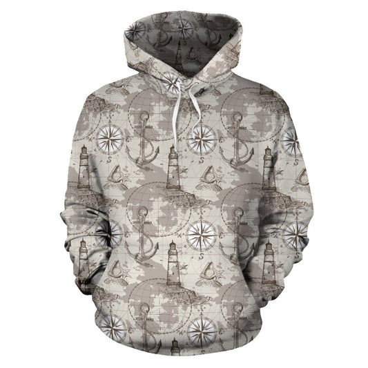 Nautical Map Design Themed Print Pullover Hoodie